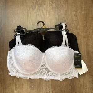 NWT B Luxe White And Black Lace Push Up Bra S 2 Pack Sise 40C